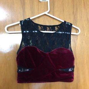Velvet and lace balera crop top